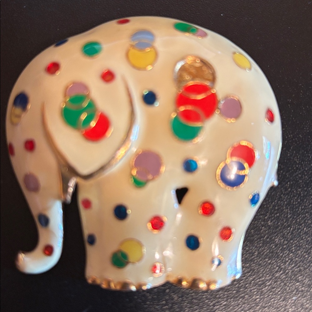 Vintage Pastel Polka Dot Enamel Elephant Brooch Pendant HMS Madeira Creations